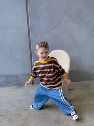 Brunswick Long Sleeve Ringer Tee -Brown Stripe