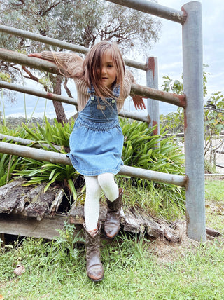 Dreamer Denim Dress - Ocean Blue Hemp Denim- sizes 10yo & 12yo Left