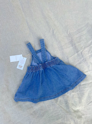 Dreamer Denim Dress - Ocean Blue Hemp Denim- sizes 10yo & 12yo Left