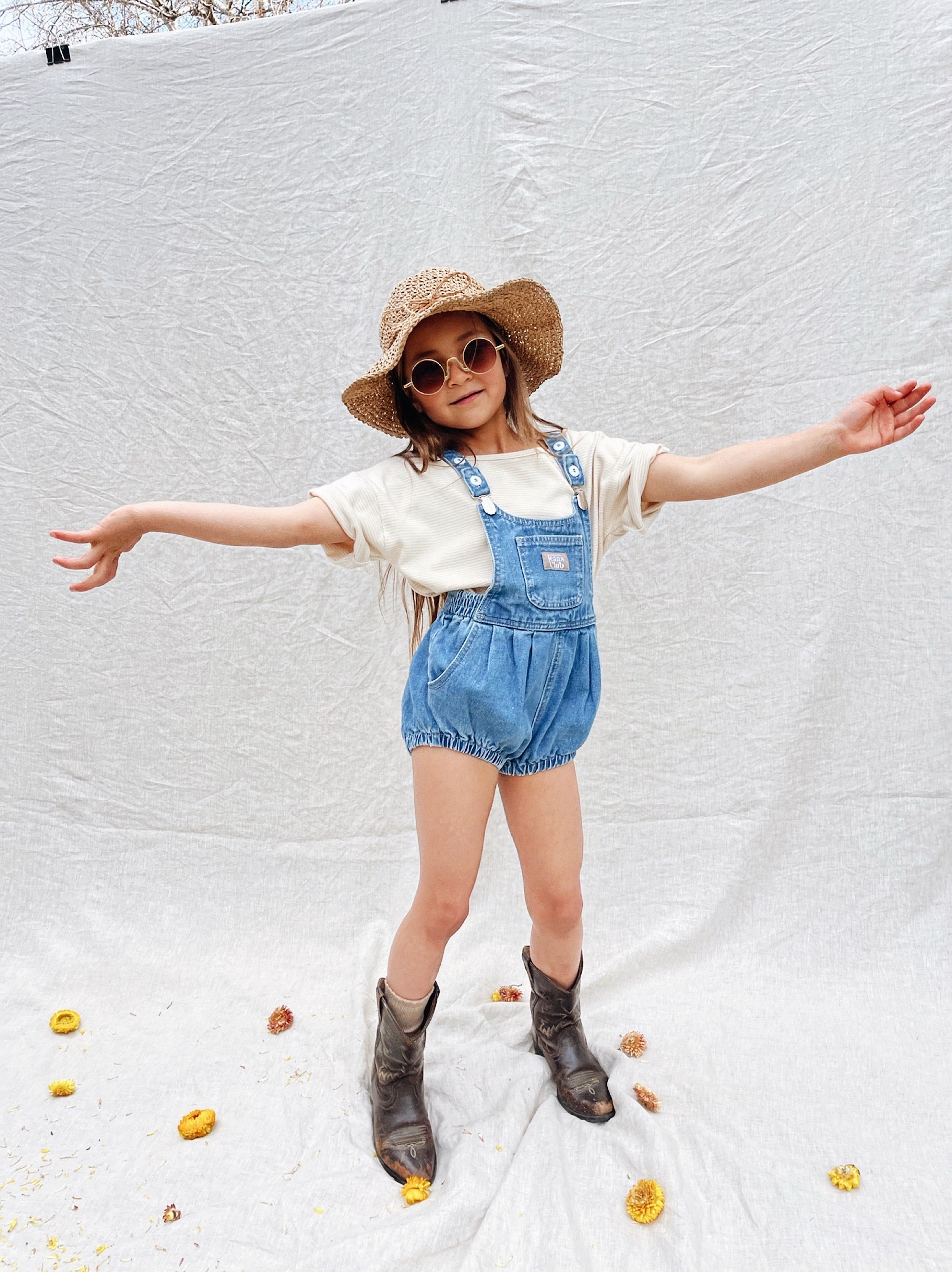 Bowie Bubble Romper - Ziggy Blue Hemp Denim – Twin Collective Kids