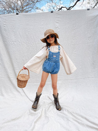 Bowie Bubble Romper - Ziggy Blue Hemp Denim - SAMPLE SALE