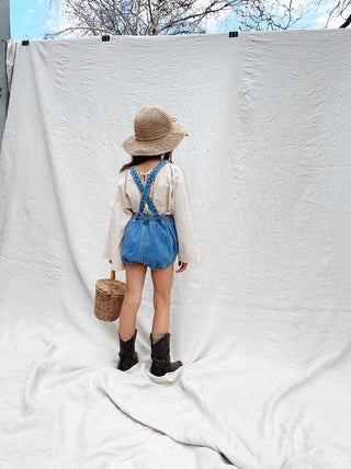 Bowie Bubble Romper - Ziggy Blue Hemp Denim - SAMPLE SALE