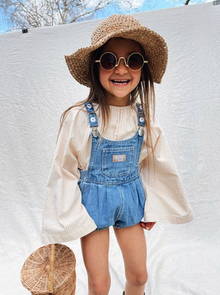 Bowie Bubble Romper - Ziggy Blue Hemp Denim - SAMPLE SALE